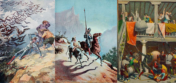 Cuadros representando algunas escenas de 'Don Quijote de la Mancha'.